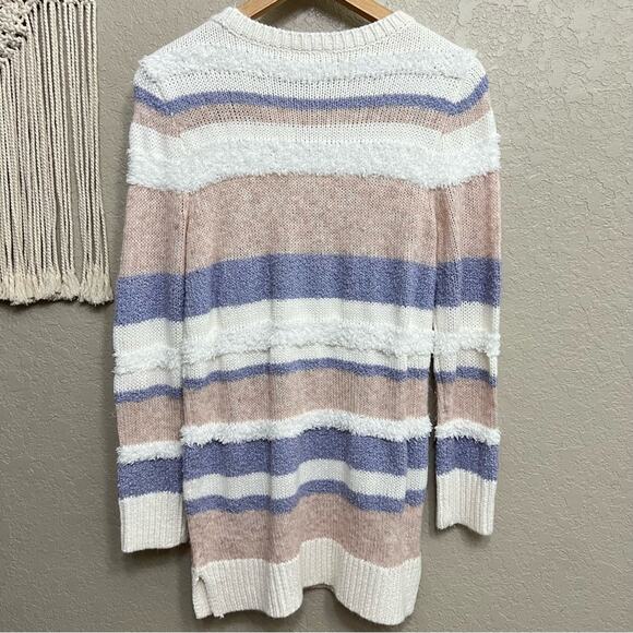 Loft White/Pink/Lavender Stripe Chenille lounge Sweater M - Picture 2 of 9